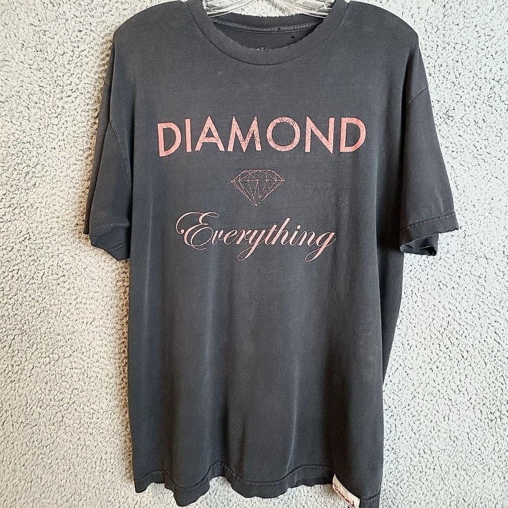 Vintage Diamond Supply Co. T-Shirt "Everything" Spellout Logo Large Faded Black